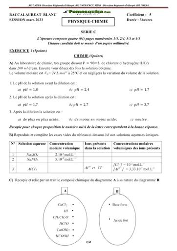 Bac blanc 2023 PC série C sujet+ barème dren Adzopé by Tehua