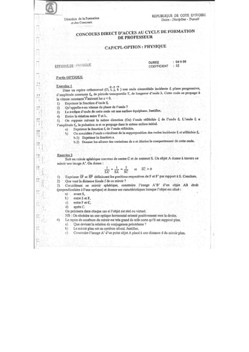 COMPILATION DES SUJETS DU CONCOURS DIRECT D'ACCÈS AU CYCLE DE FORMATION DES PROFESSEURS DE PHYSIQUE-CHIMIE