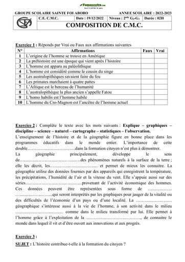 Devoir de CMC 2nde G2 Groupe scolaire Sainte Foi 2023