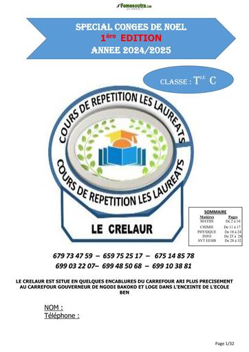 FICHE DE TD des congés de noel Tle C by TEHUA