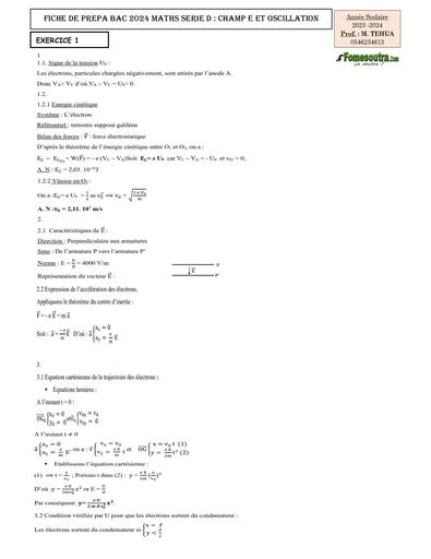 FICHE bac 2024 PC SERIE D CHAMP E ET Oscillation corrigé by Tehua