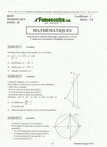 Sujet de mathématique BEPC 2014 Zone 2