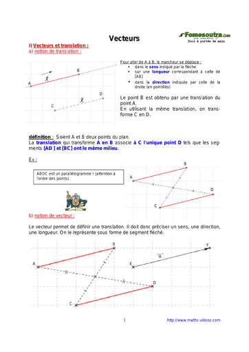 Vecteurs - Cours maths niveau 2nd C