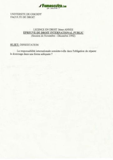 Epreuve de Droit International Public - Novembre 1992