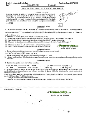 Devoir 11 de Physique-Chimie niveau 2nd C