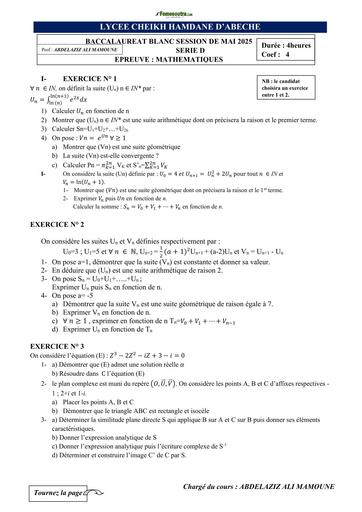 LYCEE CHEIKH HAMDANE BAC BLANC 2025 SENEGAL MATHS BY TEHUA