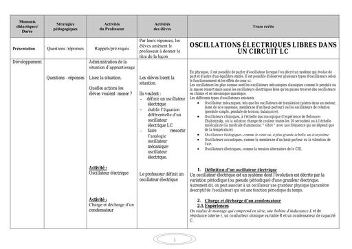 OSCILLATIONS ÉLECTRIQUES LIBRES DANS UN CIRCUIT LC by Tehua