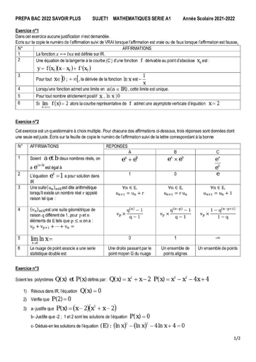 PREPA BAC A1 2022  sujet1