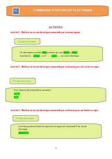 Leçon 2  Commande d'un circuit électrique, lu et envoyé
