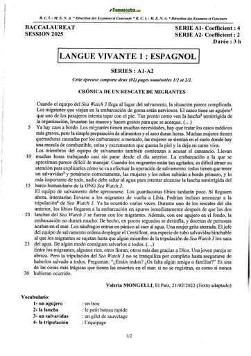 BAC 2025 Côte d'Ivoire SUJET+ BAREMELV1 ESPAGNOL SERIE A1&2 BY TEHUA