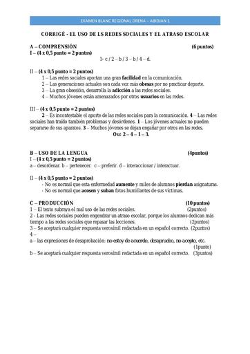 Barème Bac blanc 2024 dren Abidjan 1 Espagnol LV2 A2 by Tehua