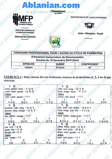FP logique Categorie D CP concours administratif 2019 by TEHUA