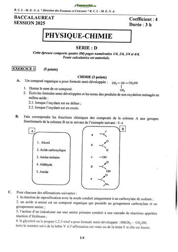 BAC 2025 Côte d'Ivoire SUJET+ BAREME PHYSIQUE CHIMIE SERIE D BY TEHUA