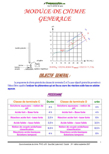 Cours de Chimie niveau Terminale C et D