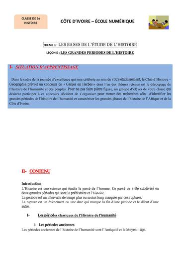 6ème H5 Les grandes périodes de lhistoire