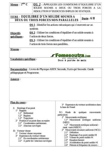 Equilibre d’un solide soumis a deux ou trois forces non parallèles - Cours de Physique 2nd C