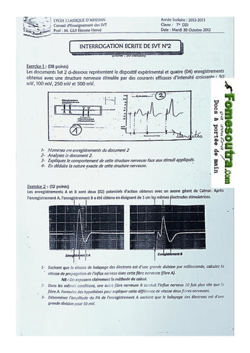 Interrogation SVT Terminale D 2012/2013