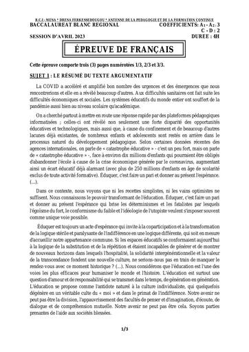 FRANÇAIS BAC STAO 2023 by Tehua