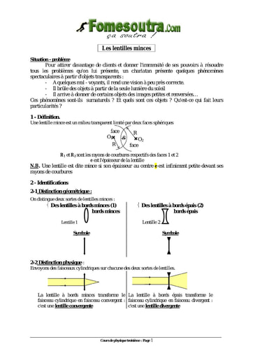 Les lentilles minces - Physique 3eme