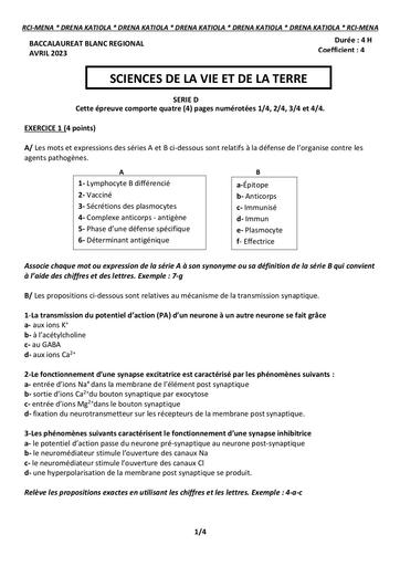 EPREUVE DE SVT TLE D BACCALAUREAT BLANC REGIONAL REGION DE KATIOLA + CORRO