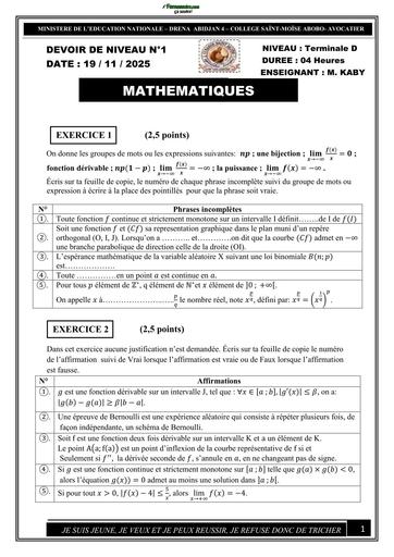 DEVOIR DE MATHS Tle D 2025 2026 (leçon 1 2 3) BY TEHUA