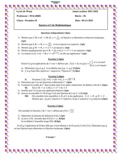 DEVOIR DE MATHS 1ière D LYCEE DE BOROMO 2022 BY TEHUA
