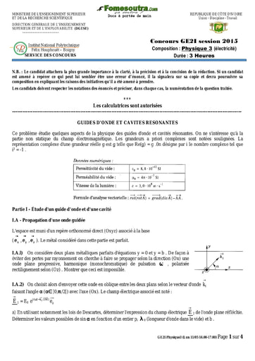 Sujet de Physique 3 concours GE2I 2015