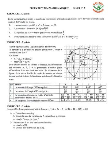 PREPA BEPC 2024 MATHEMATIQUES MONAJOCE SUJET 3 by Tehua