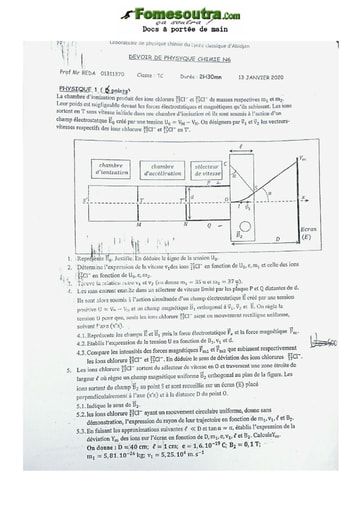 Sujet de Physique-Chimie Terminale C Lycée Classique Abidjan 2020