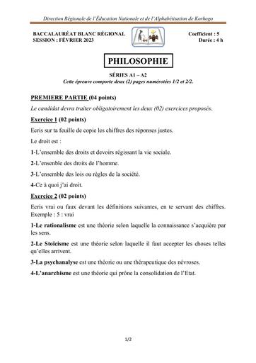 Philosophie BAC A1&2 corrigé Korhogo 2023 by Tehua