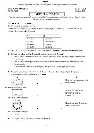 BEPC BLANC 2026 DRENA ABOISSO SUJET ARTS PLASTIQUES (SUJET) by TEHUA