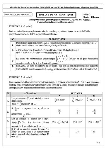 Bac blanc 2024 SUJET MATHS SERIE C dren bouaflé by Tehua