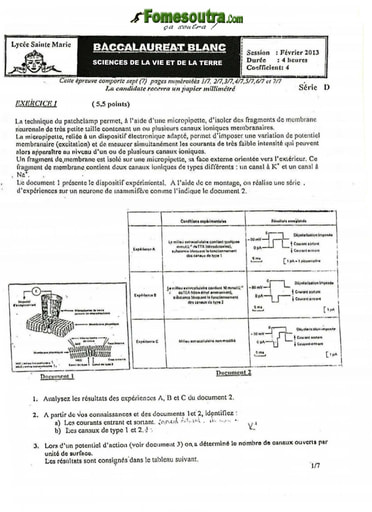 Sujet de SVT BAC blanc 2013 série D Lycée Sainte Marie de Cocody