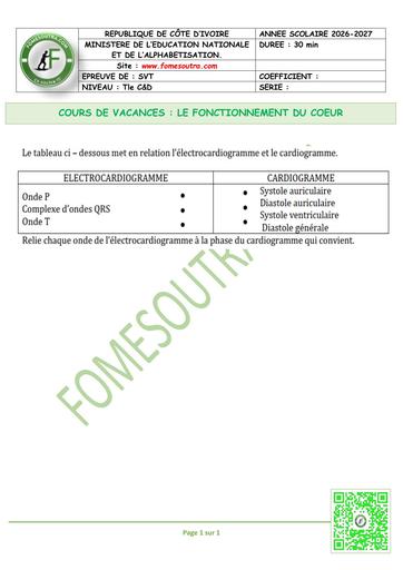 FICHE 2 SVT Tle C&D LE FONCTIONNEMENT DU COEUR  by TEHUA