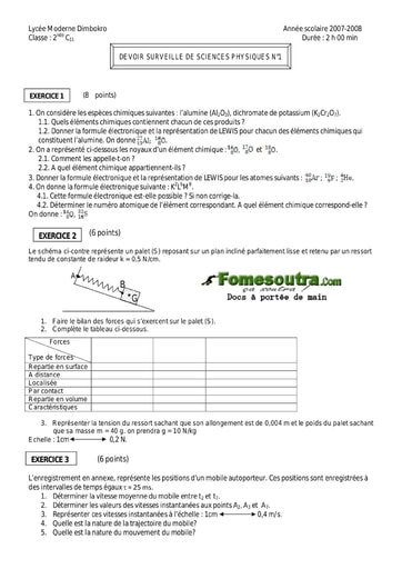 Devoir 12 de Physique-Chimie niveau 2nd C