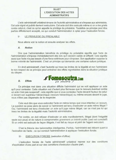Sujet Corrigé: L'exécution des actes administratifs concours - ENA
