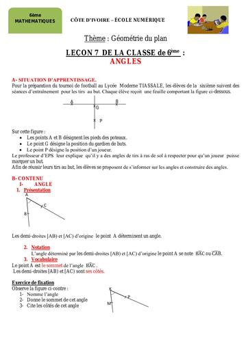 Maths 6ème L7 Angles