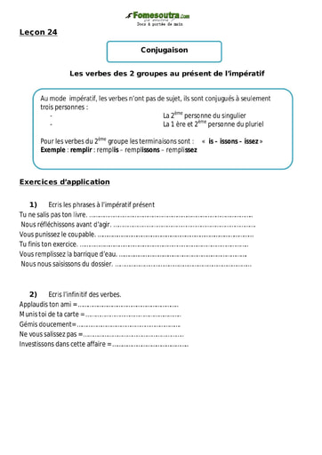 Les verbes des 2 groupes au présent de l’impératif - Cours CM1