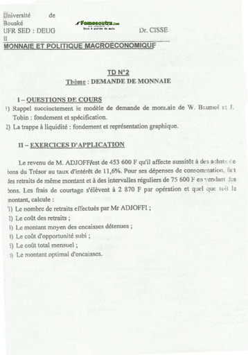 TD (3) Monnaie et Politique Microéconomique - DEUG II - UFR SED - Université de Bouaké