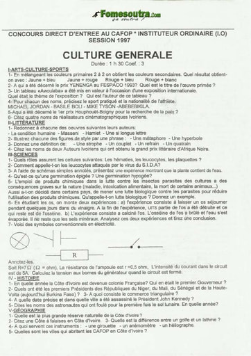 Sujet de Culture générale CAFOP 1997
