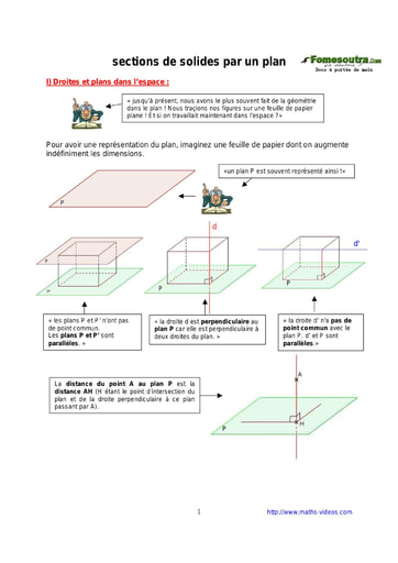 Sections de solides par un plan - Cours de maths 3eme