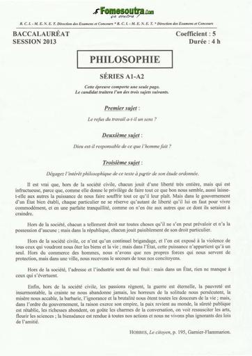 Sujet Philosophie BAC A1-A2  2013