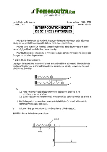 Interrogation 11 de Physique niveau Terminale D