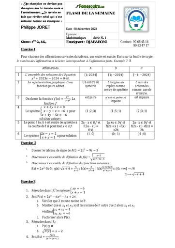 Sujet Flash maths 1iere G1 et G2 by Tehua