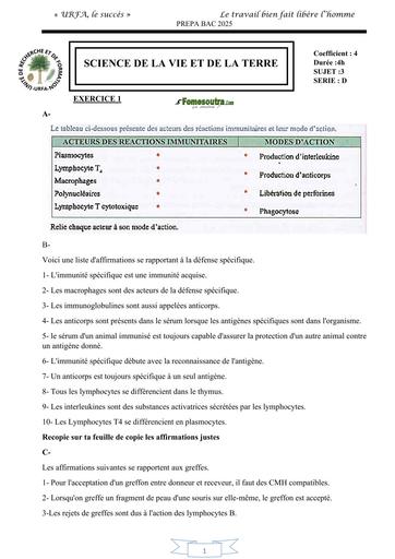 PREPA BAC 2025 SVT SUJET 3 BY TEHUA