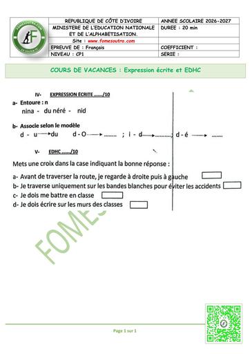 FICHE 2 CP1 Expression ecrite et edhc by TEHUA
