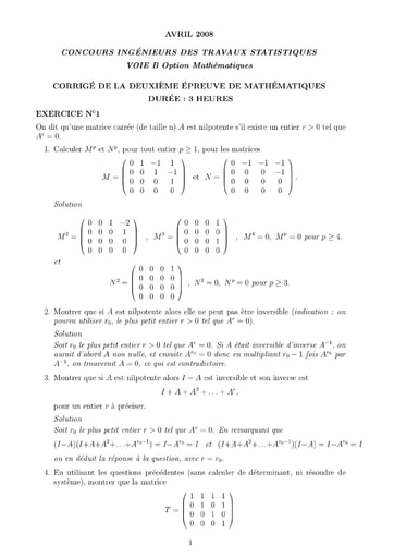 Corrigé 2ème épreuve de maths ITS B option Maths 2008 (ENSEA)