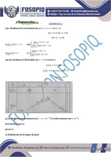 CORRIGE EXERCICE 3 DU SUJET 01 MATHS REVISION BAC by Tehua