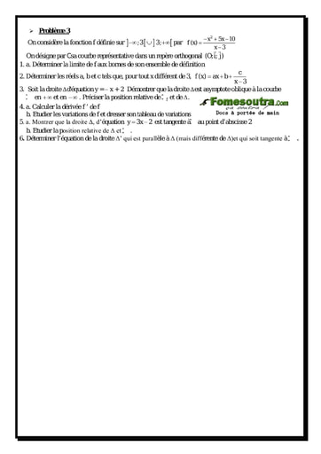 Problème (3) Etude d'une fonction rationnelle - Terminale D