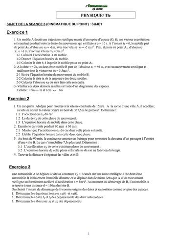 COURS DE VACANCES PHYSIQUE Tle SUJET 3 (CINEMATIQUE DU POINT) BY TEHUA